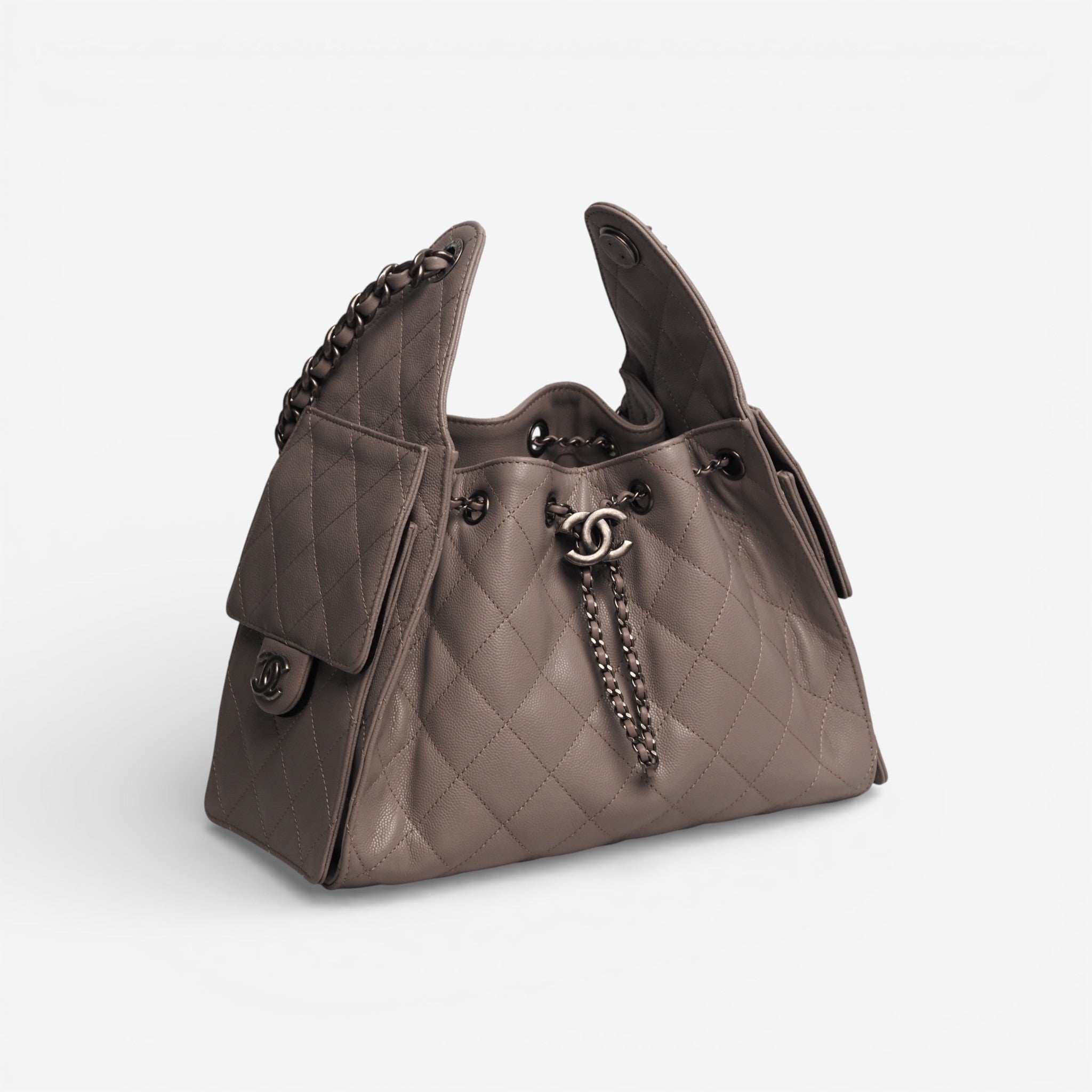 Chanel Small 25 Hobo Bag | Grey Anthracite Caviar Leather | Silver