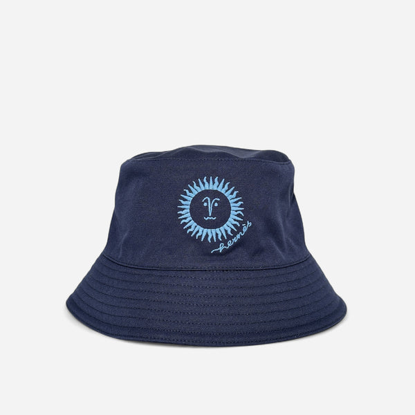 Hermès Embroidered Cotton Bucket Hat – Navy Blue | Bunboo London display picture 1