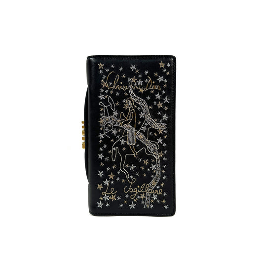 Dior Tarot Embroidered Leather Clutch with Gold Dior Logo