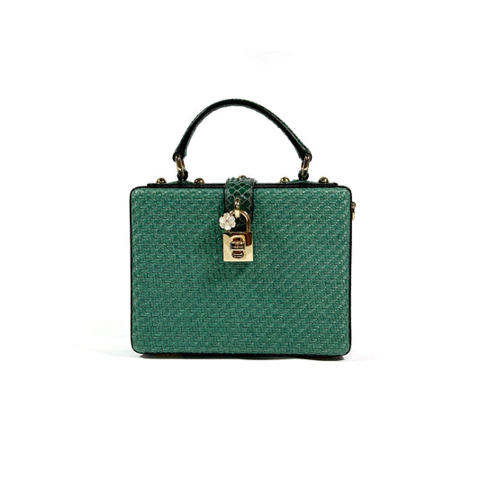 Dolce & Gabbana Green Python and Raffia Padlock Box Bag