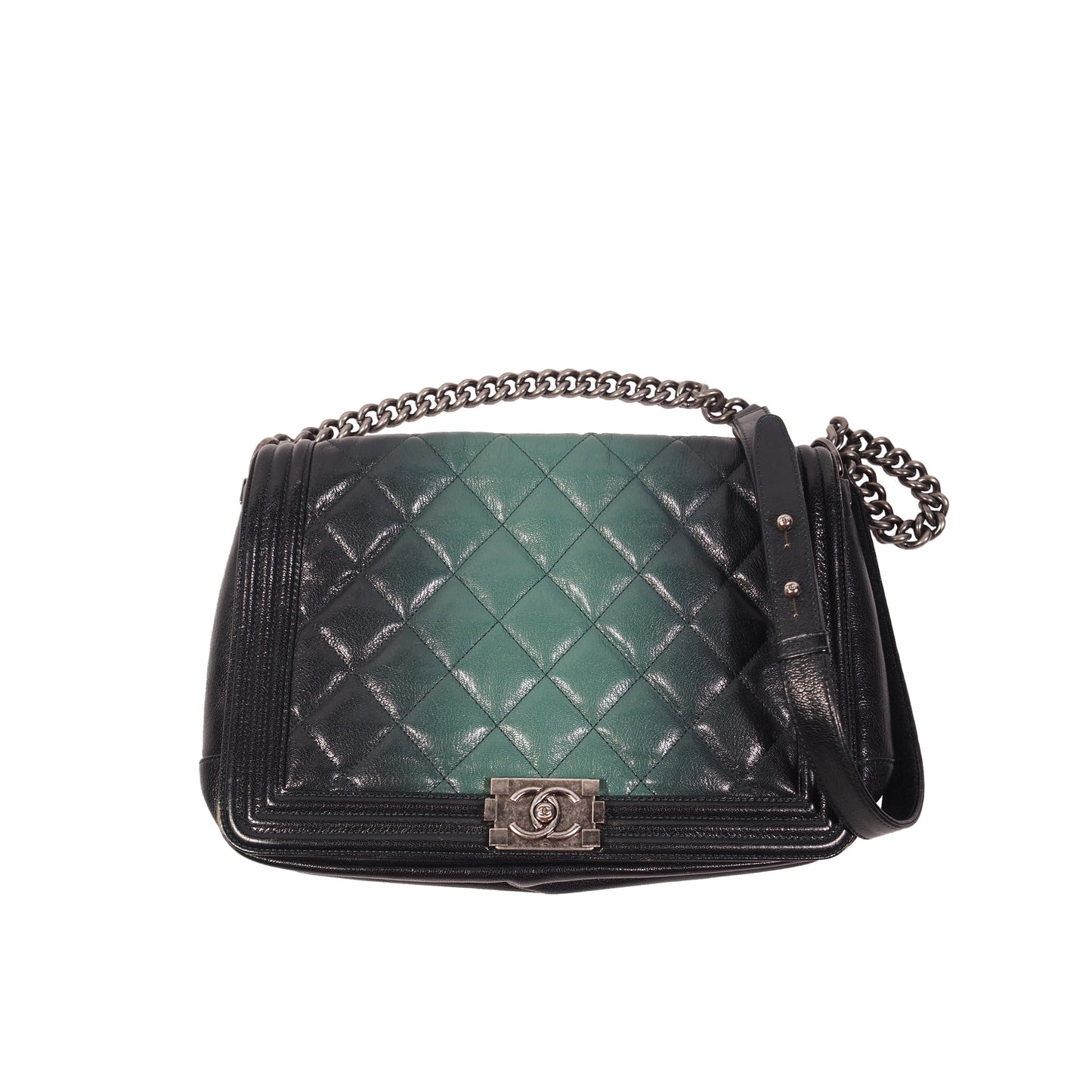 Chanel Dark Green Ombre Leather Large Boy Bag