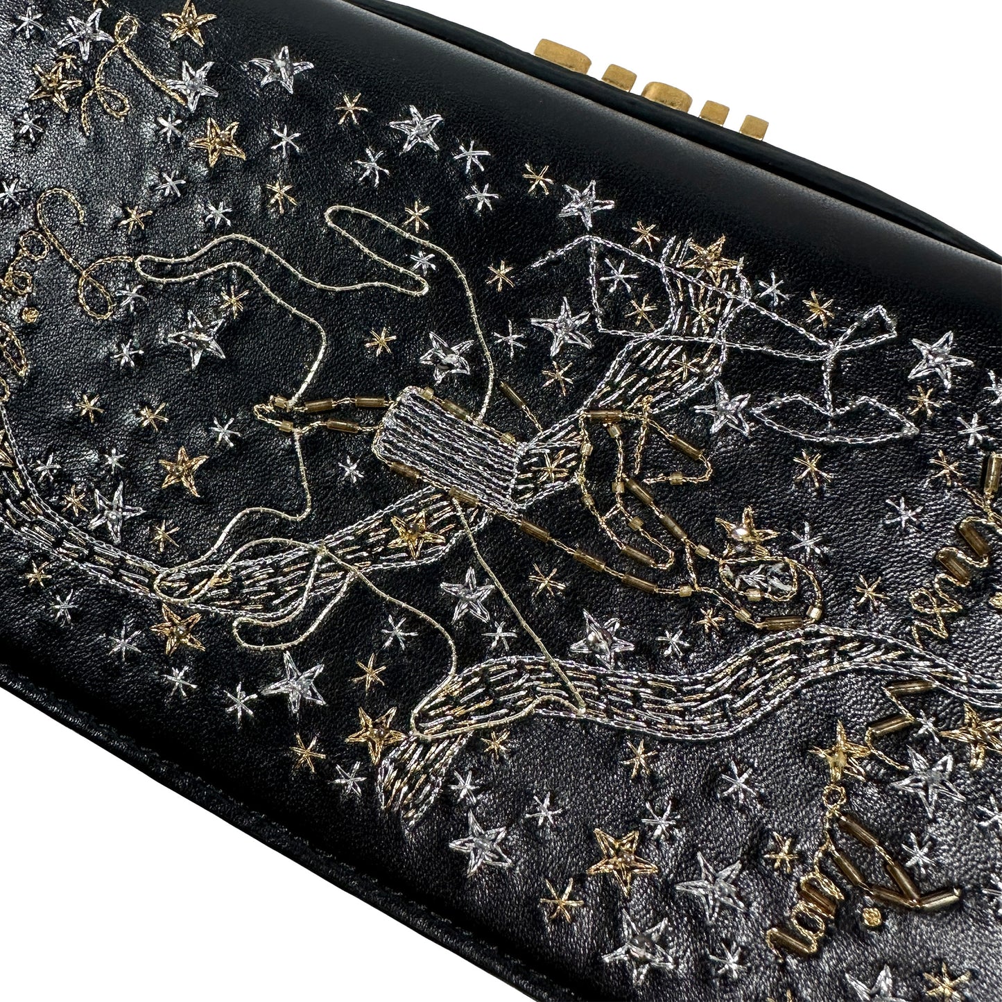 Dior Tarot Embroidered Leather Clutch with Gold Dior Logo