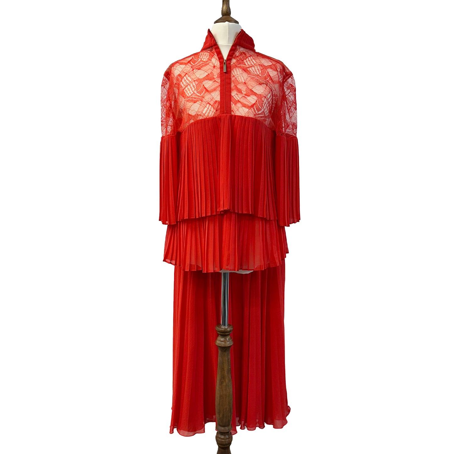 Elie Saab women's red pleated lace cape blouse