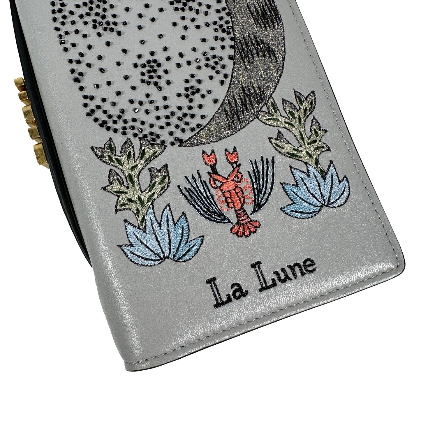 Dior La Lune Tarot Embroidered Grey Leather Clutch with Gold Dior Logo