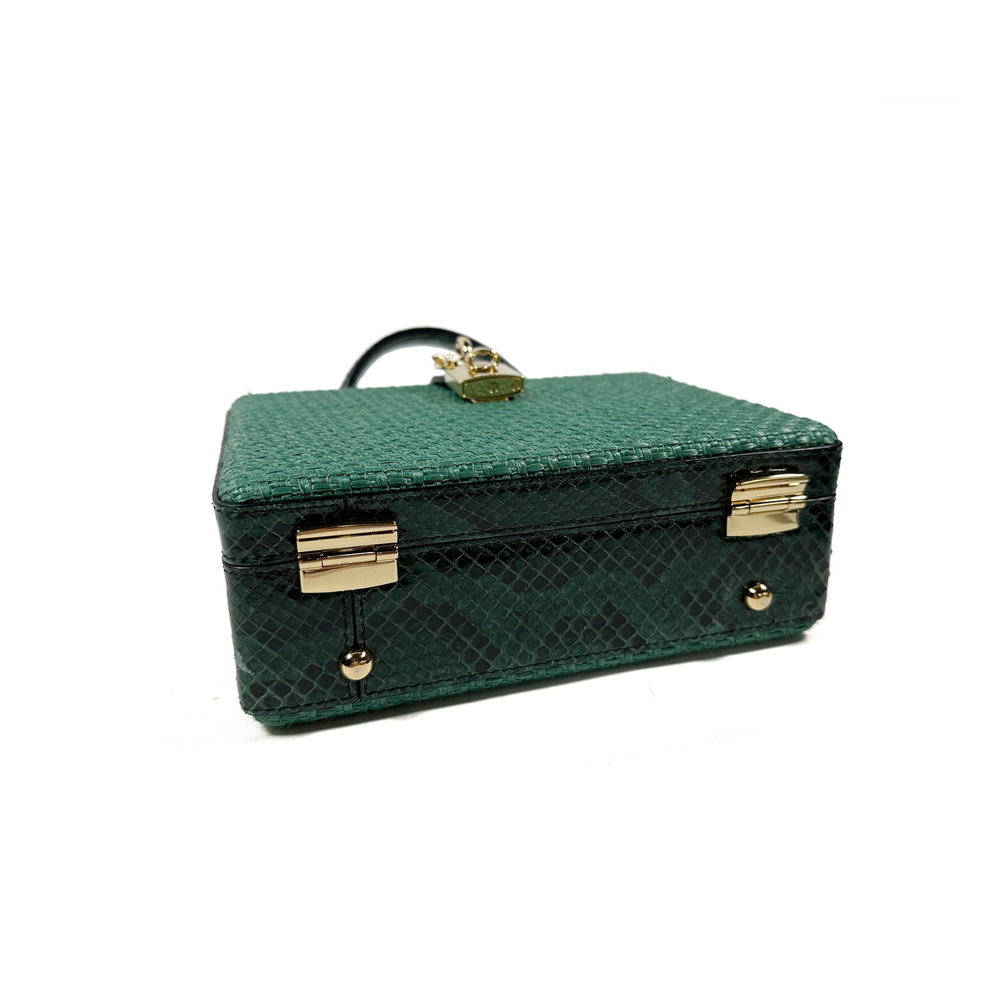 Dolce & Gabbana Green Python and Raffia Padlock Box Bag