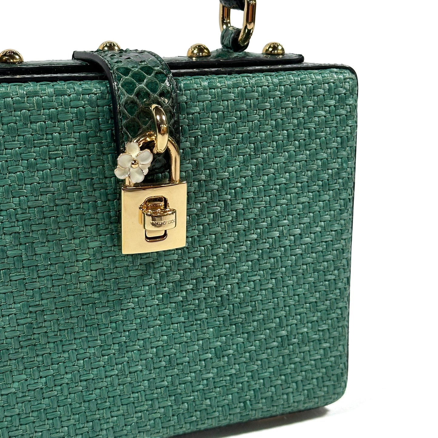 Dolce & Gabbana Green Python and Raffia Padlock Box Bag