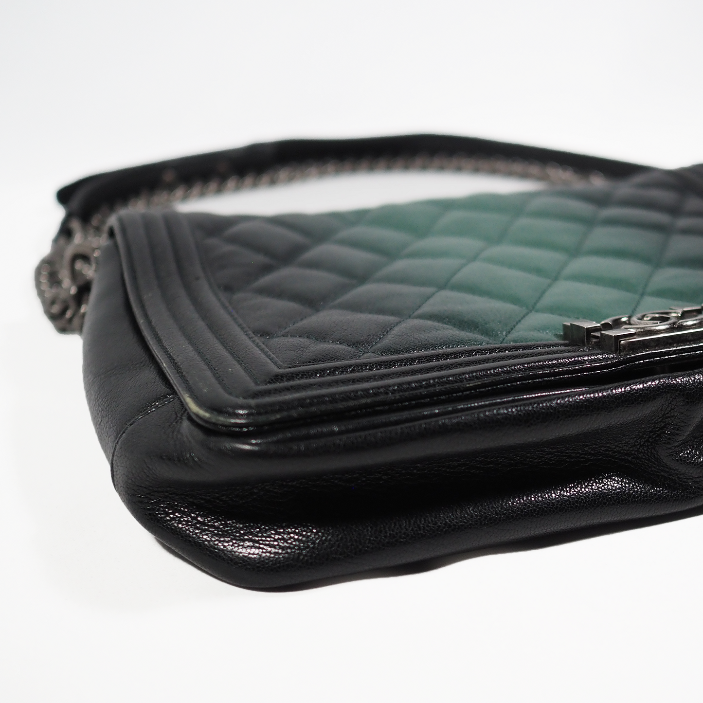 Chanel Dark Green Ombre Leather Large Boy Bag