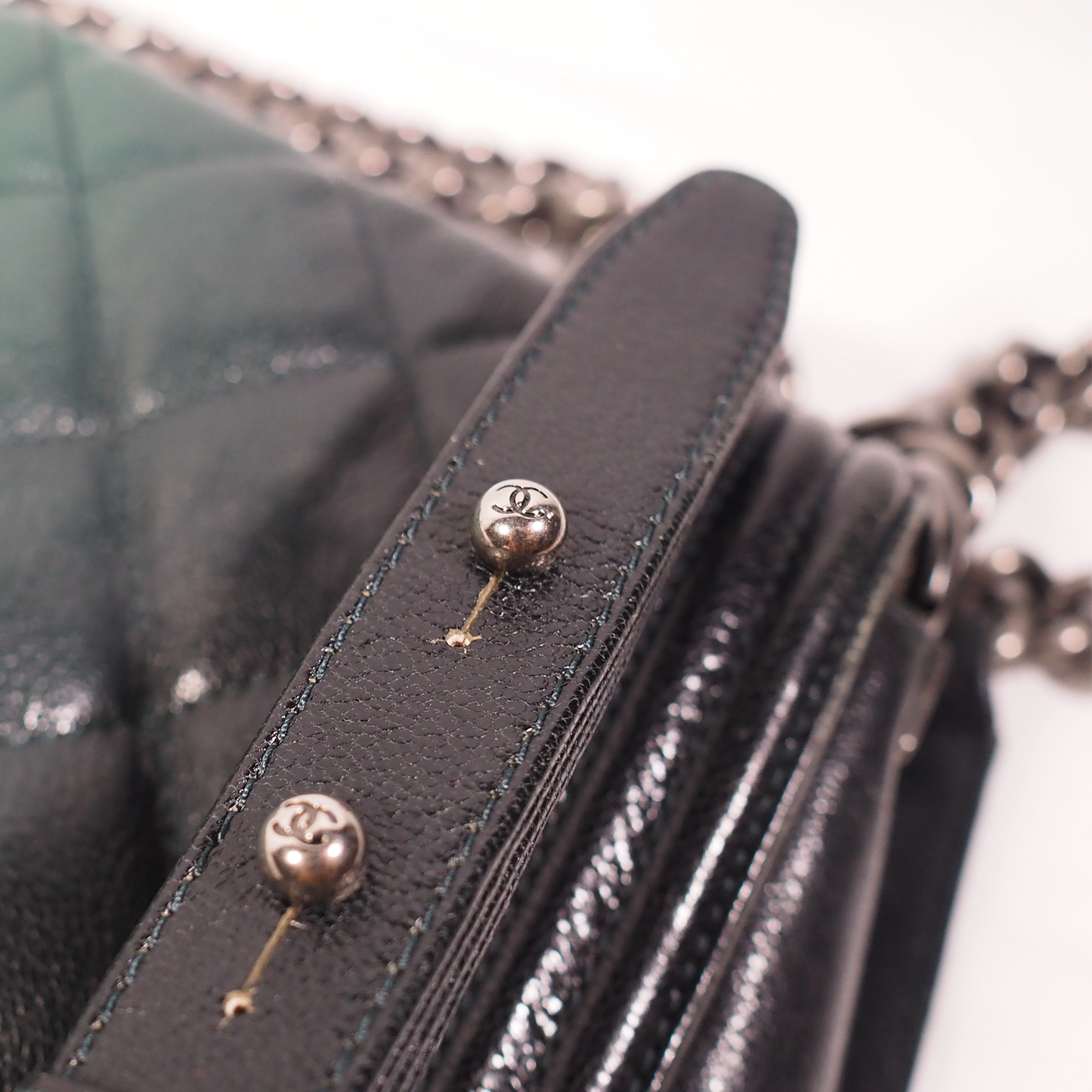 Chanel Dark Green Ombre Leather Large Boy Bag