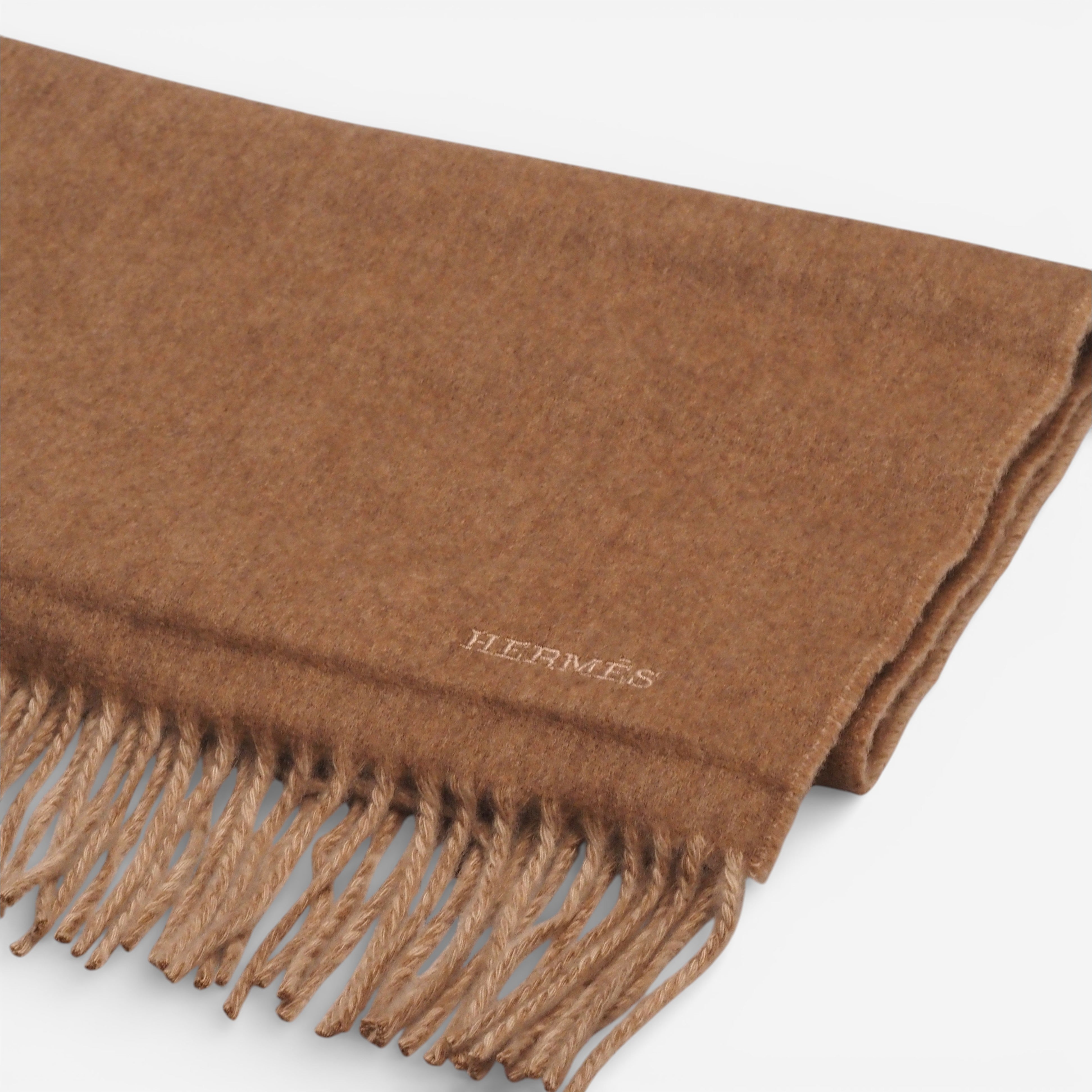 Hermès Embroidered Cashmere Scarf in Camel – Bunboo London