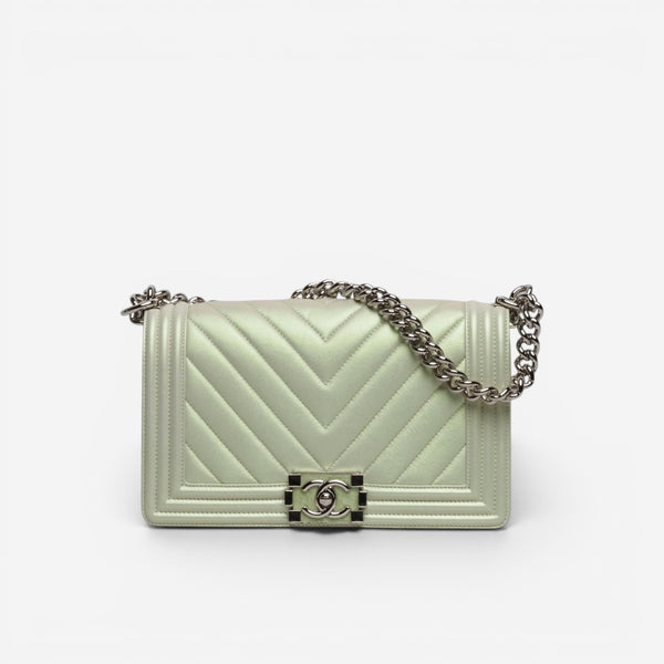 boy london green leather backpack Chanel Boy Metallic Green Chevron Quilted Flap Bag – Bunboo London