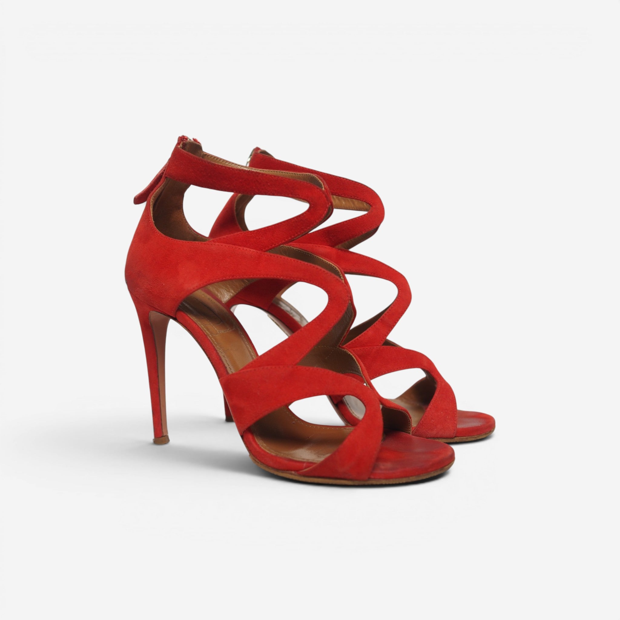 Aquazzura Red Suede Strappy High-Heel Sandals- Size EU37 – Bunboo