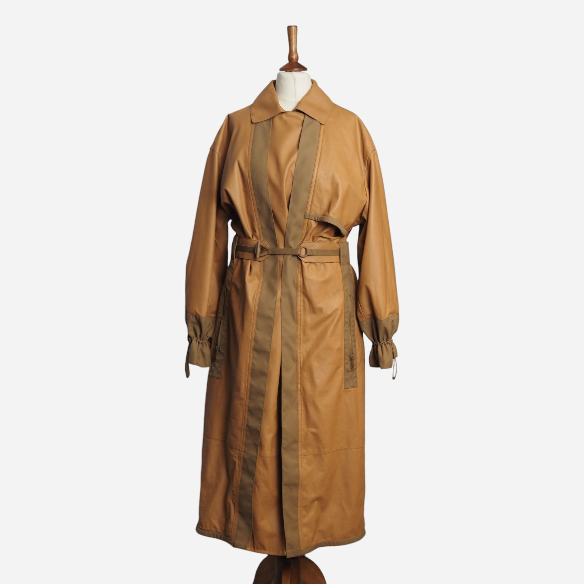 Hermès Preloved Mixed Leather Trench Coat in Marron Pain d'Épice