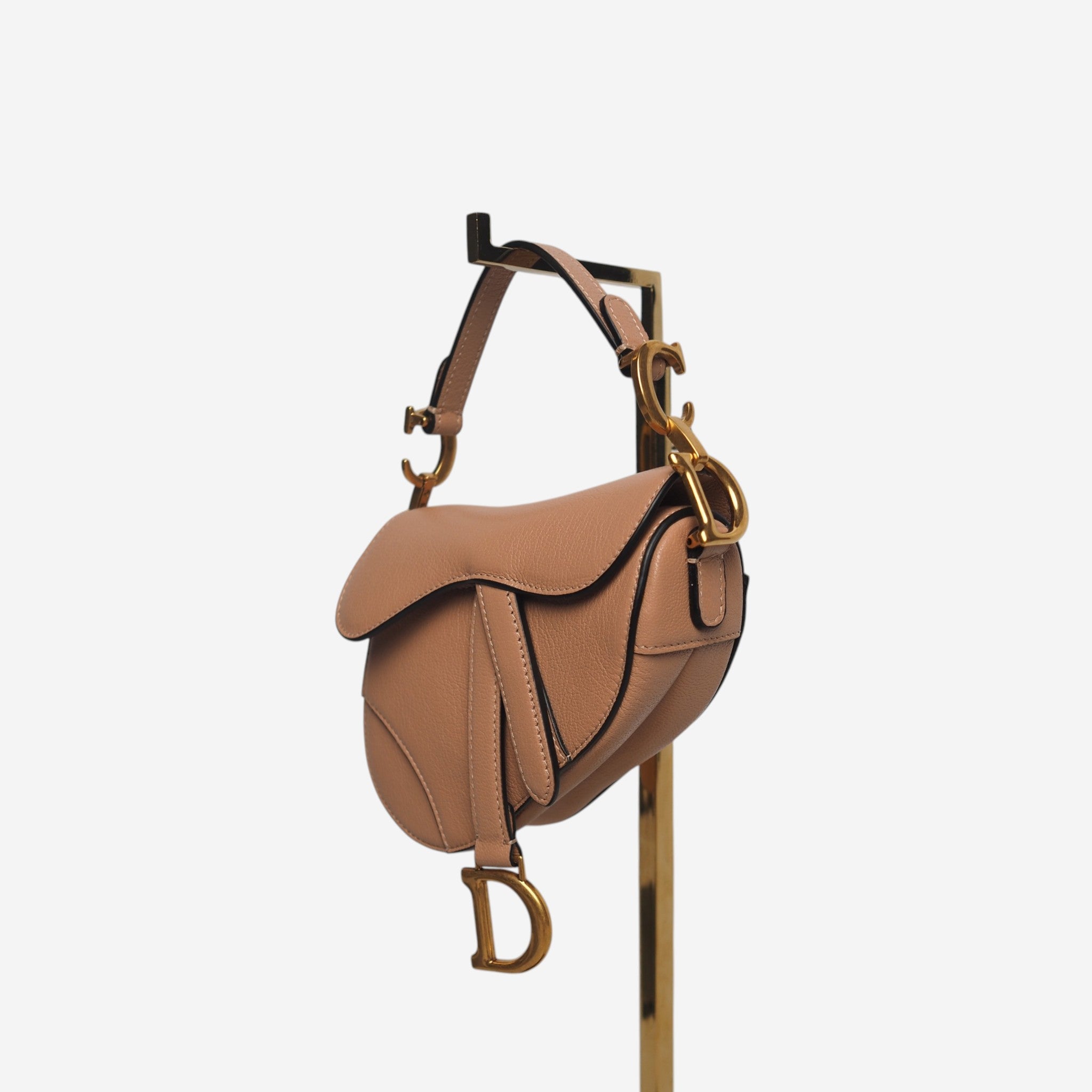 Christian Dior 2021 Micro Saddle Bag in Nude Goatskin with Antique