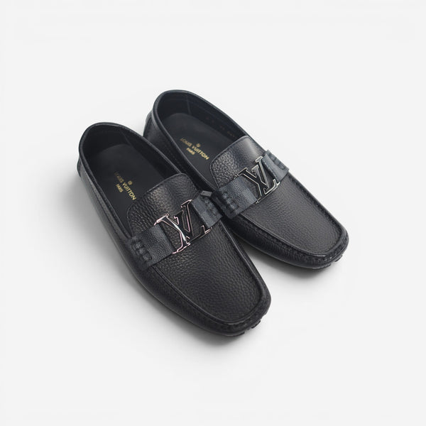 Louis Vuitton Black Grained Leather LV Initials Moccasin  display picture 1