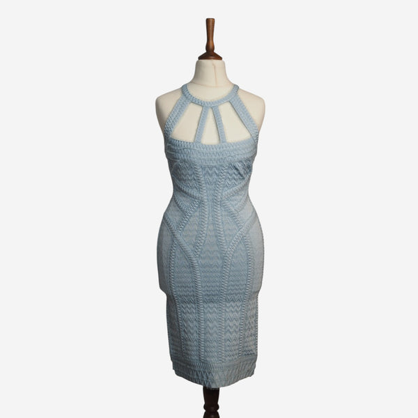 Hervé Léger by Max Azria Linden Light Blue V-Neck Bandage Dress