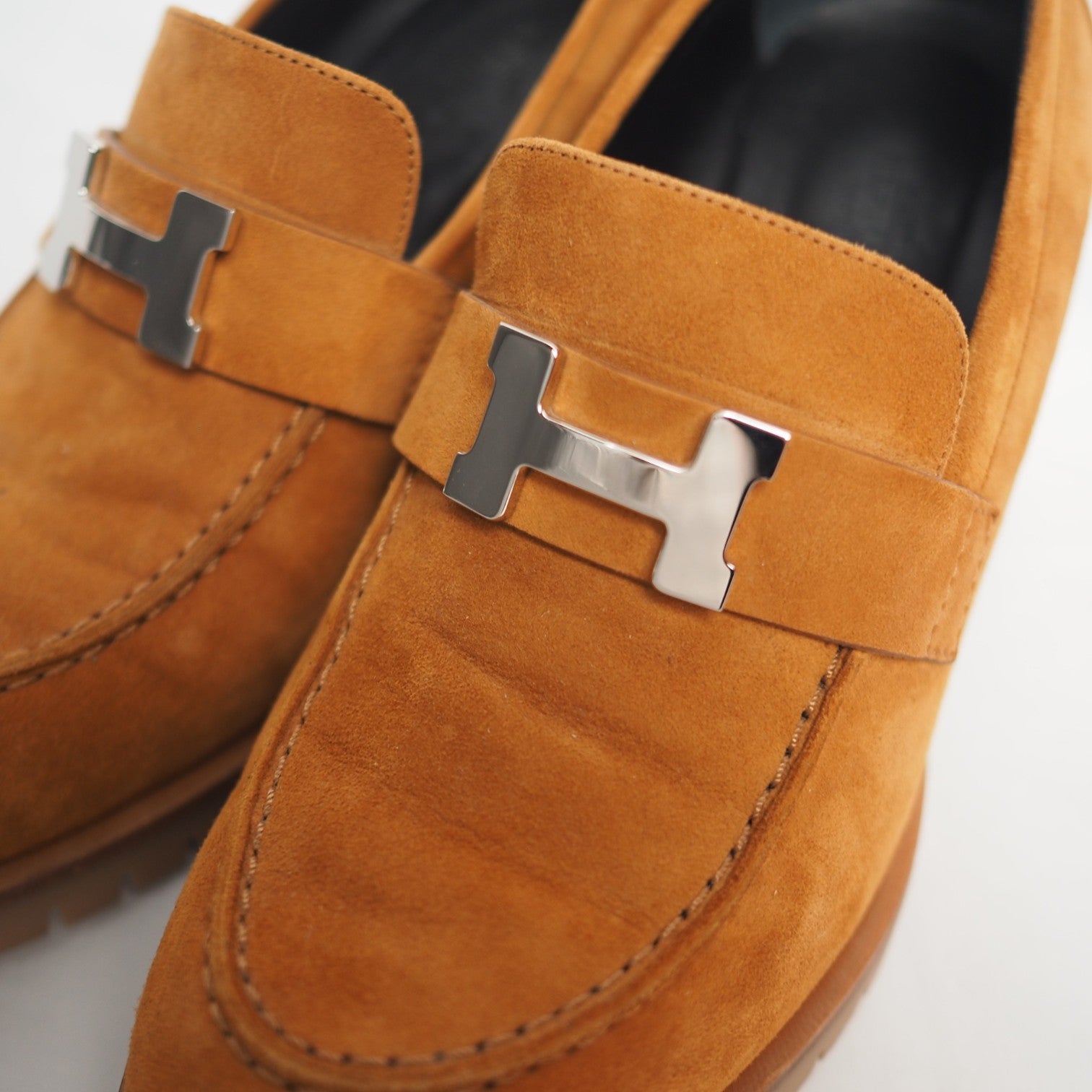 Hermès Foch Naturel Brown Suede Goatskin H Loafer Pumps - Size FR