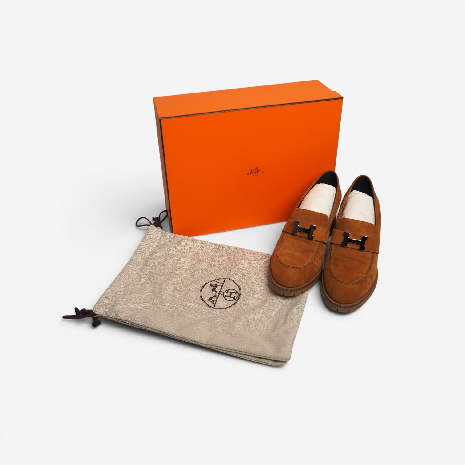 Hermès Foch Naturel Brown Suede Goatskin H Loafer Pumps - Size FR
