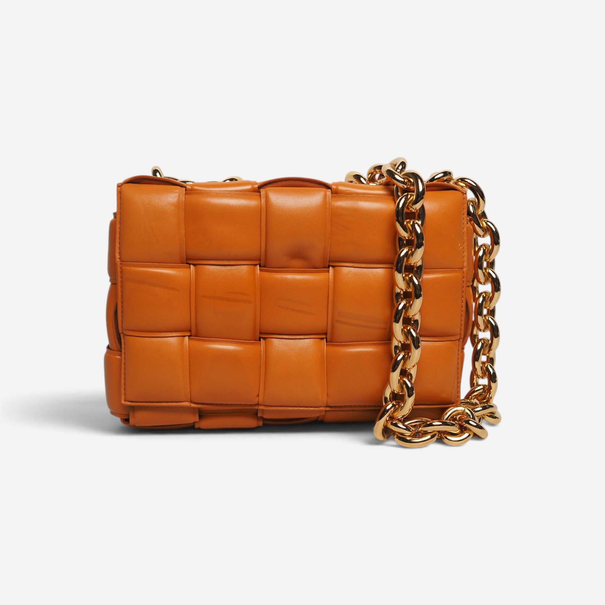 Bottega Veneta Chain Cassette Bag in Orange Padded Intrecciato
