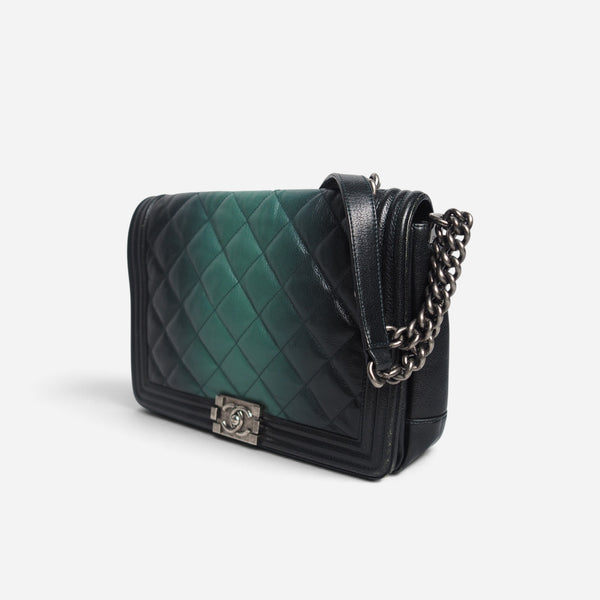 Chanel Boy Medium Bag in Green Ombre Quilted Calfskin with Ruthenium H – Bunboo London