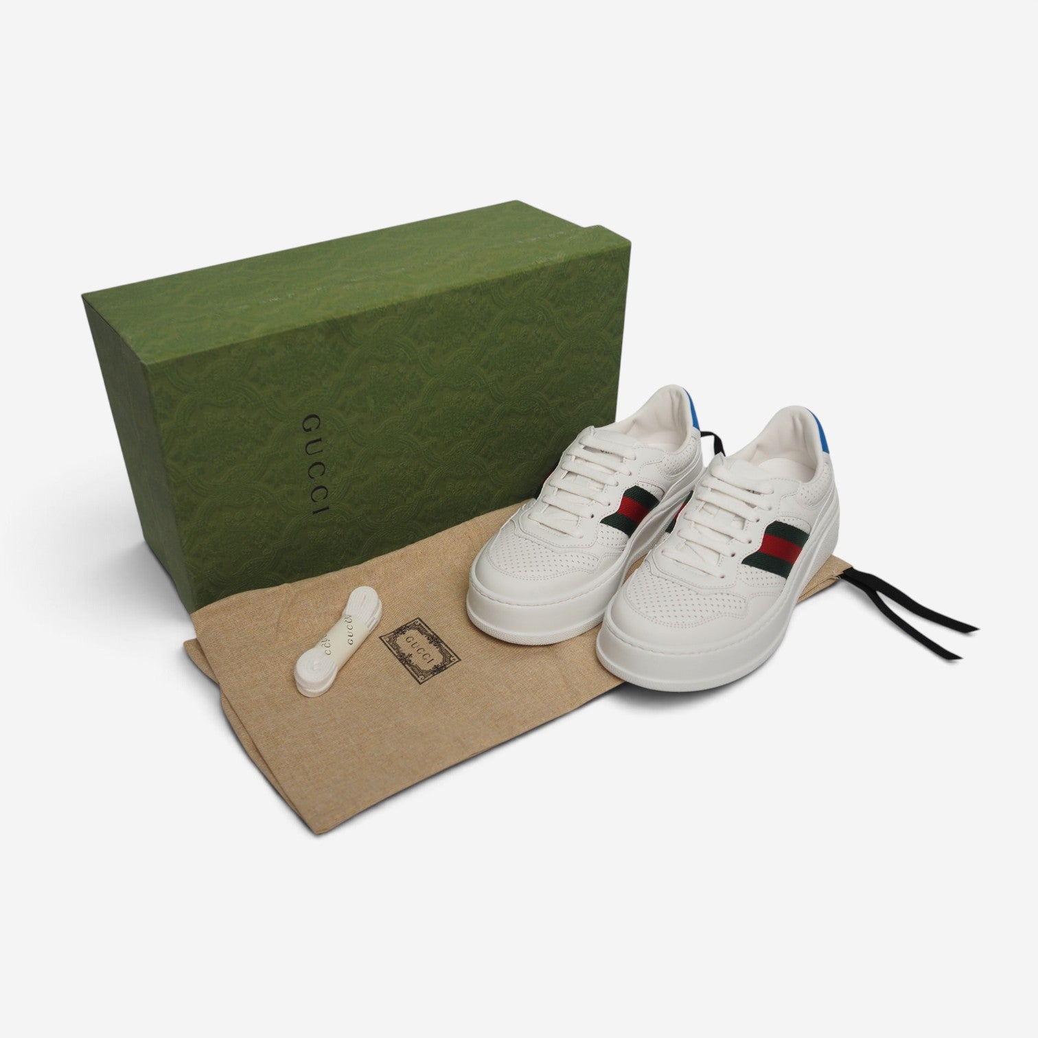Gucci Chunky B White Leather Platform Sneakers with Web Stripe